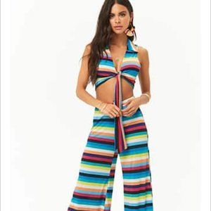 Striped Tie-front Crop top & Wide leg pants